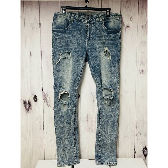 CJ Black Mens Distressed Destroyed Blue Jeans Size 38/34 Skinny Flex - Picture 1 of 5